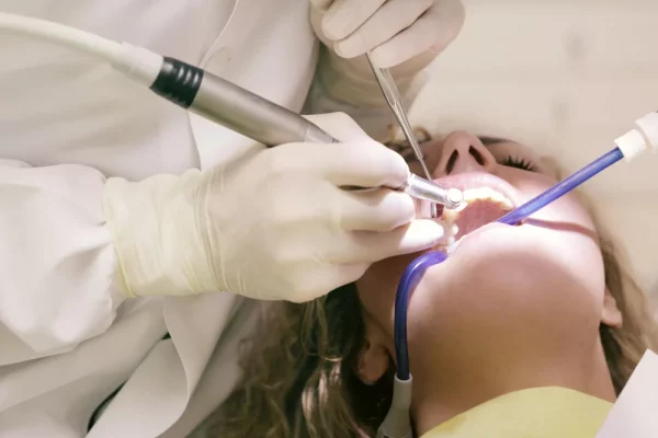 A patient on her dental cleaning session.